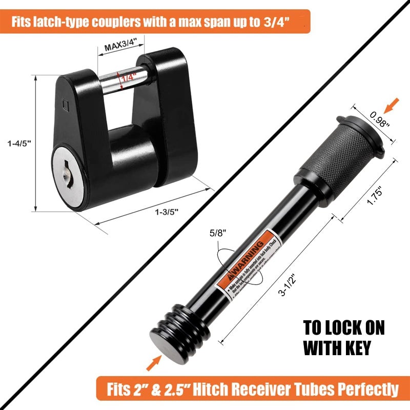CZC AUTO Hitch Lock Set, Dia 5/8 Inch Trailer Hitch Lock Hitch Receiver Pin Lock for Class III IV 2" and 2-1/2" Receiver, Dia 1/4 Inch Hitch Coupler Lock with 3/4 Inch Span Fits Latch-Type Couplers - Image 2